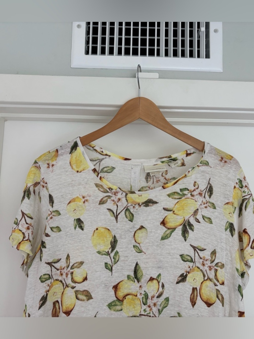 Cynthia Rowley 100% Linen Lemon Fruit Boxy Top 1X - Picture 2 of 6